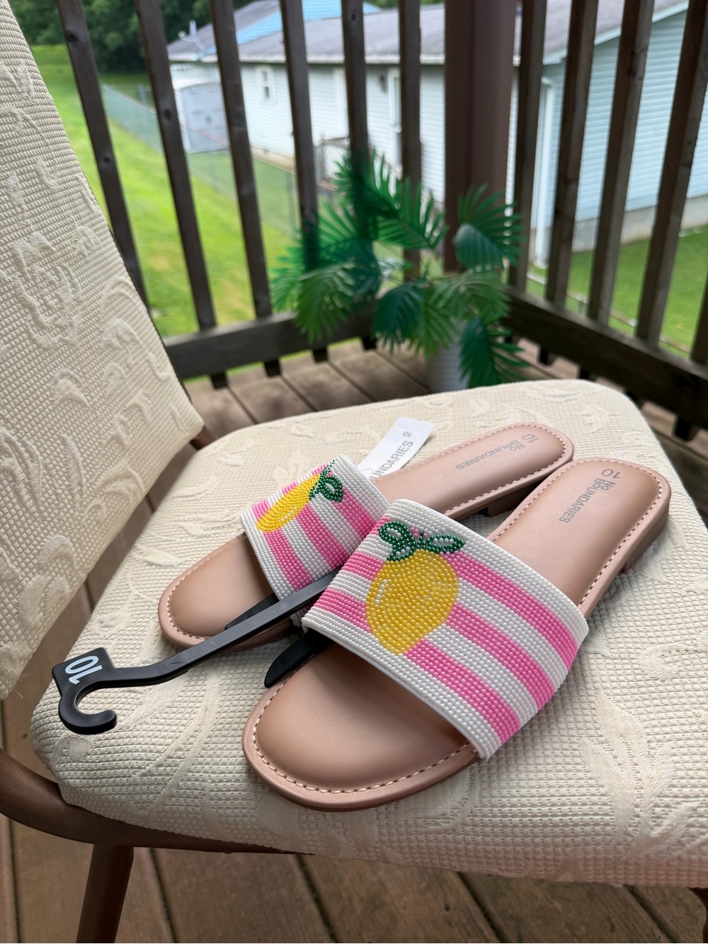Women’s Beaded Lemon Slide Sandals Pink & White Size US 10 - Picture 6 of 16